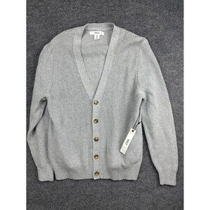 Wilt Cardigan Sweater Womens Medium Gray 100% Cotton V‎ Neck Button Knit Pockets
